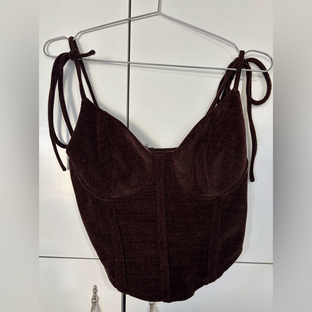 SHEIN Brown Corduroy Tie-Strap Bustier Cami